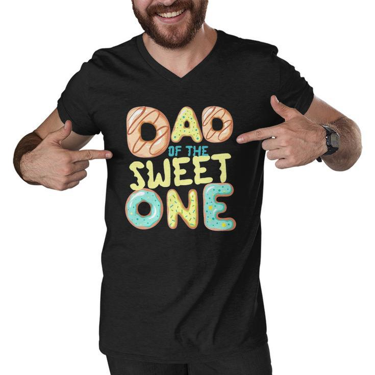 Mens Dad Of The Sweet One Donut Matching Family Donut Men V-Neck Tshirt