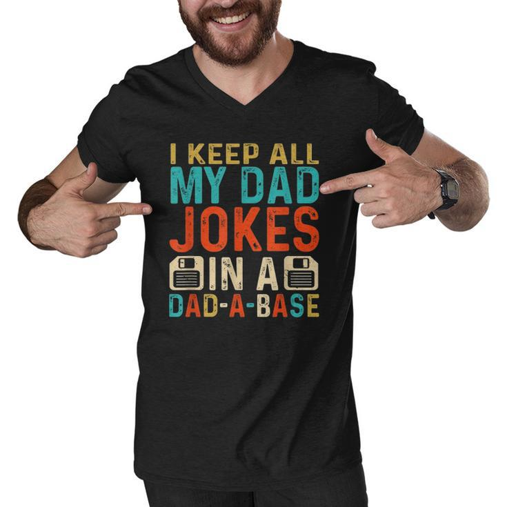 Mens Daddy  Dad Jokes Dad A Base Database Fathers Day Men V-Neck Tshirt