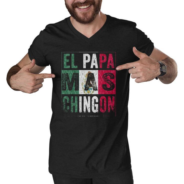 Mens El Papa Mas Chingon Funny Best Mexican Dad Men V-Neck Tshirt