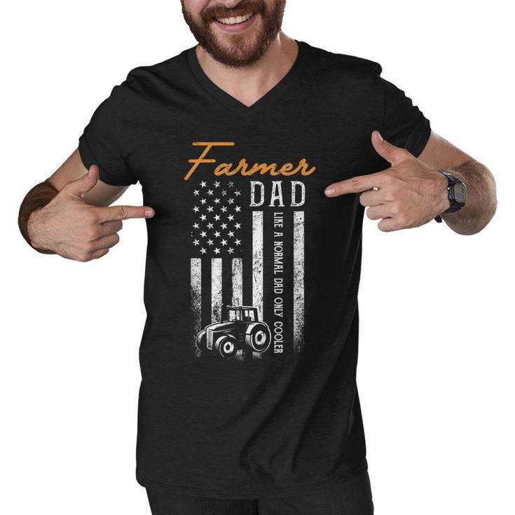Mens Farmer Dad Like A Normal Dad Only Cooler Usa Flag Farming  Men V-Neck Tshirt