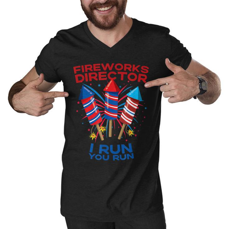 Mens Fireworks Director Funny July 4Th I Run You Run Patriotic  Men V-Neck Tshirt
