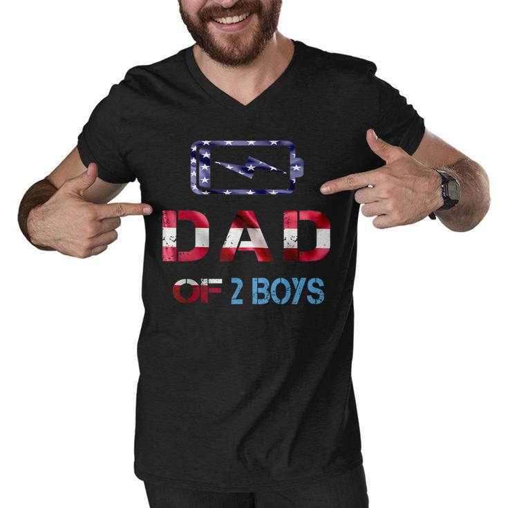Mens Funny Fathers Day Dad Of 2 Boys American Flag 4Th Of July  Men V-Neck Tshirt