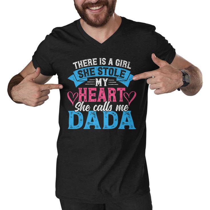 Mens Funny Fathers Day Shirt A Girl She Calls Me Dada Grandpa 7 Shirt Men V-Neck Tshirt