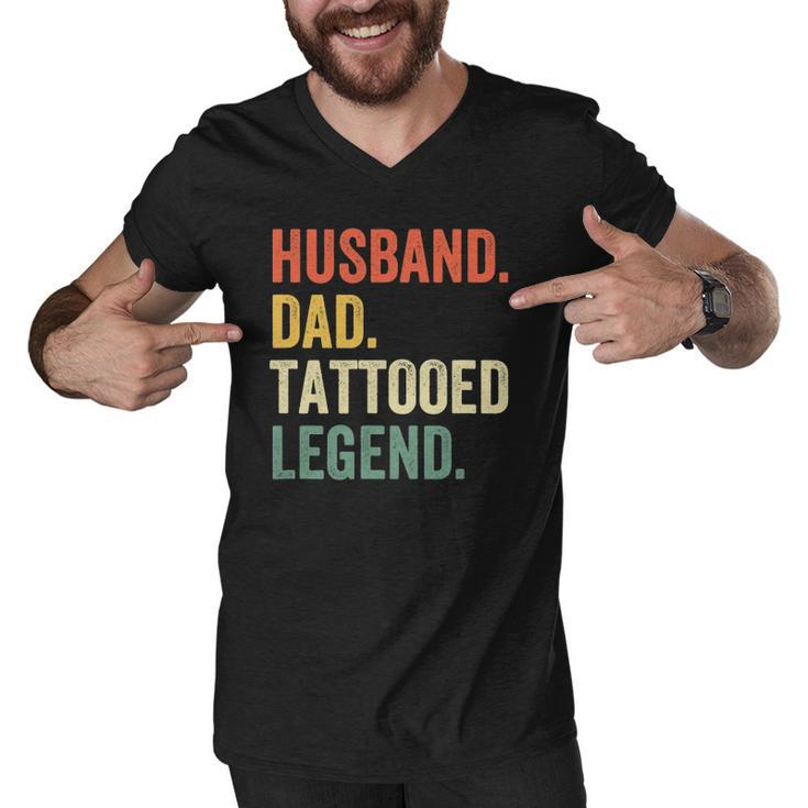 Mens Funny Tattoo Husband Dad Tattooed Legend Vintage Men V-Neck Tshirt