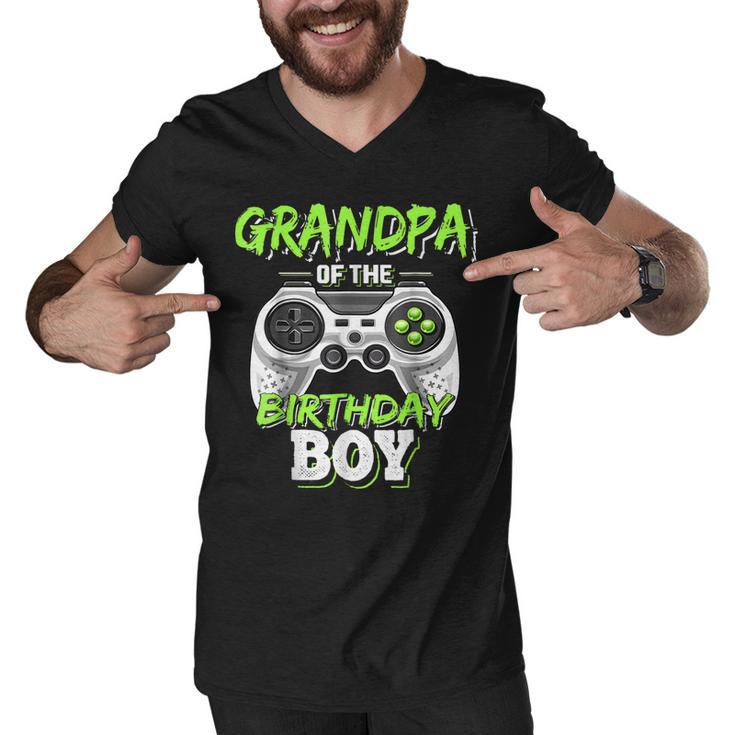 Mens Grandpa Of The Birthday Boy Matching Video Game  Men V-Neck Tshirt