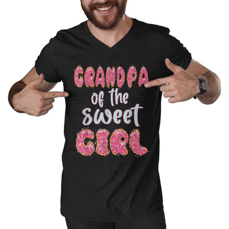 Mens Grandpa Of The Sweet Girl Donut Birthday Party Outfit Family  Men V-Neck Tshirt