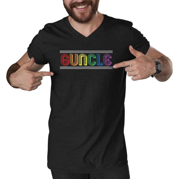 Mens Guncle Gay Uncle  Lgbt Pride Flag Gift Men V-Neck Tshirt
