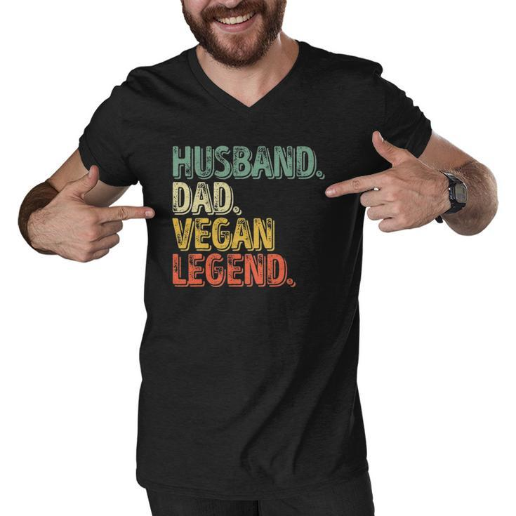 Mens Husband Dad Vegan Legend  Funny Fathers Day Men V-Neck Tshirt