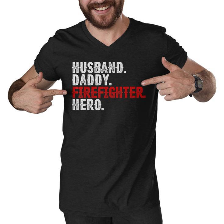 Mens Husband Daddy Firefighter Hero 4Th Of July  Gift Dad Men V-Neck Tshirt