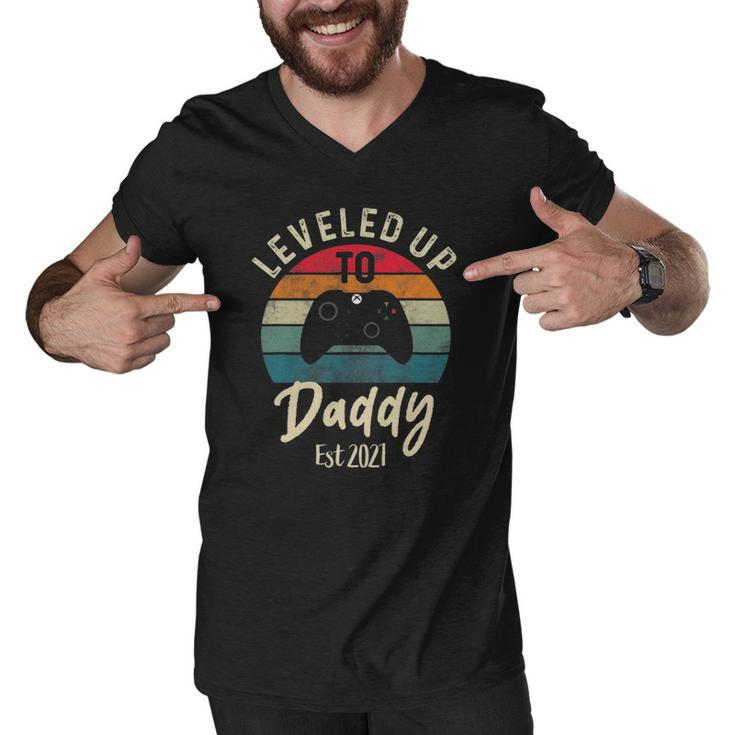 Mens I Leveled Up To Daddy Funny Promoted New Dad Again 2021 Ver2 Men V-Neck Tshirt
