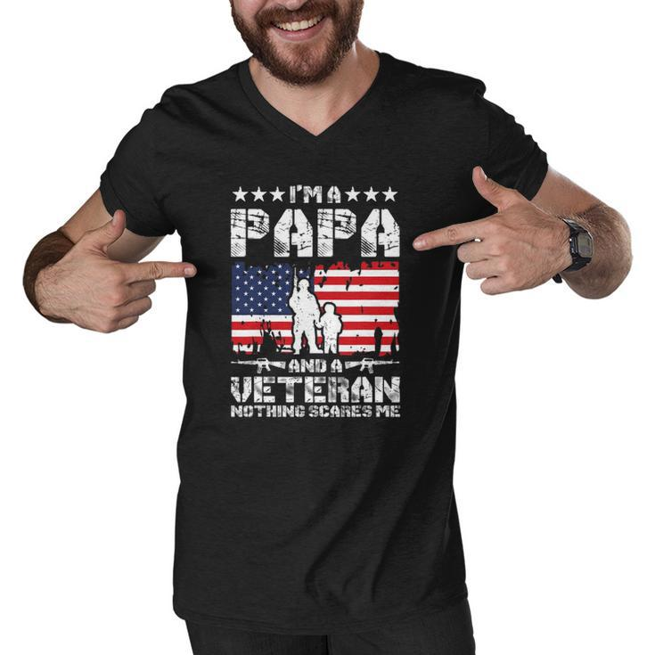 Mens Im A Papa And A Veteran Nothing Scares Me Proud Us Army Men V-Neck Tshirt