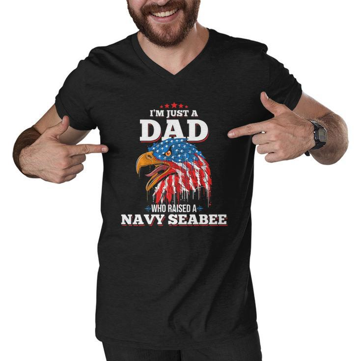 Mens Im Just A Dad Who Raised A Navy Seabee  Navy Seabees Men V-Neck Tshirt