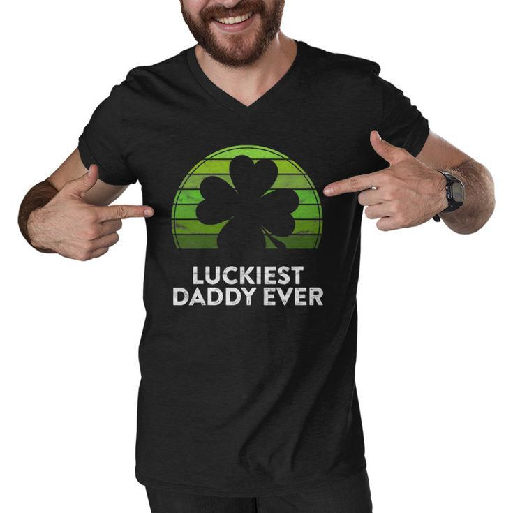 Mens Luckiest Daddy Ever Shamrock Sunset St Patricks Day Dad Men V-Neck Tshirt