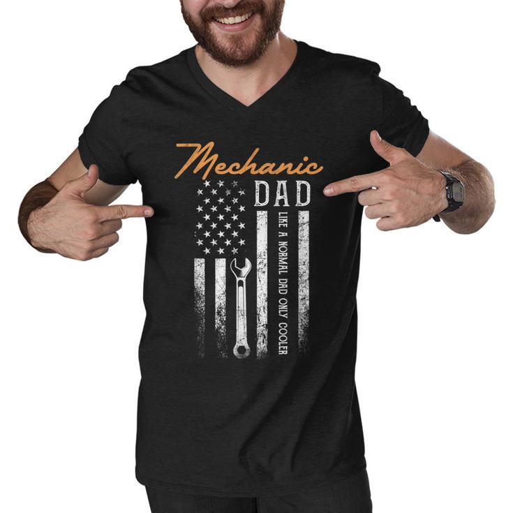 Mens Mechanic Dad Like A Normal Dad Only Cooler Usa Flag  Men V-Neck Tshirt