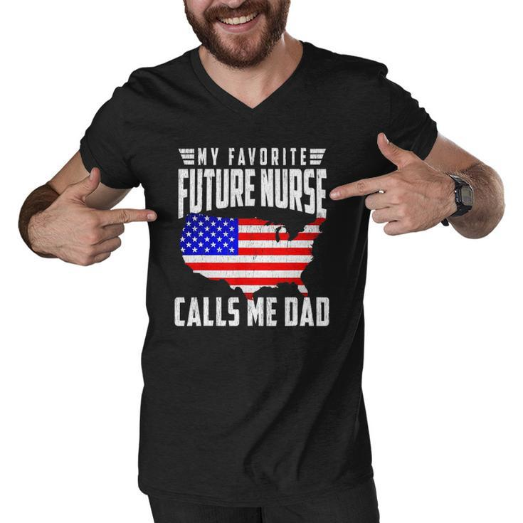 Mens My Favorite Future Nurse Calls Me Dad Usa Flag Fathers Day Men V-Neck Tshirt
