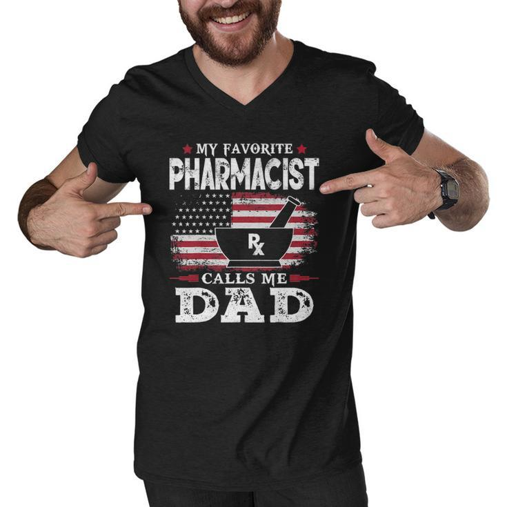 Mens My Favorite Pharmacist Calls Me Dad Usa Flag Fathers Day Men V-Neck Tshirt