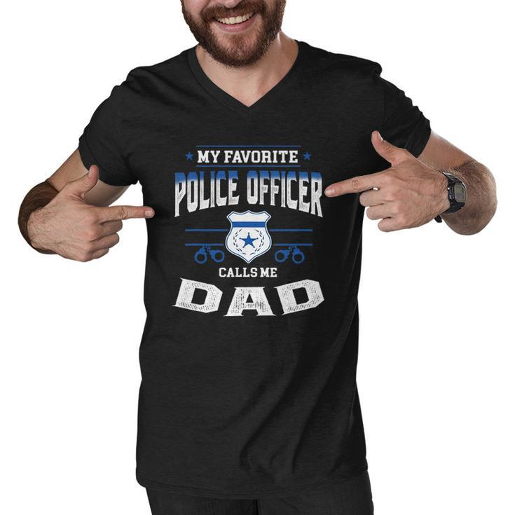 Mens My Favorite Police Officer Calls Me Dad Fathers Day Gift Men V-Neck Tshirt