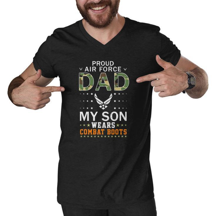 Mens My Son Wear Combat Boots-Proud Air Force Dad Camouflage Army Men V-Neck Tshirt