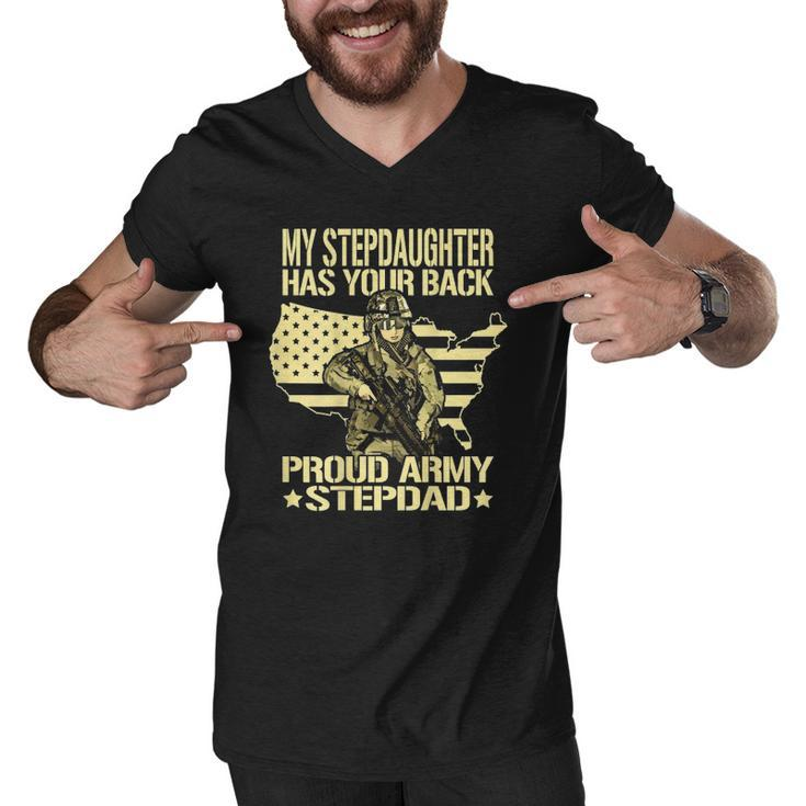 Mens My Stepdaughter Has Your Back - Proud Army Stepdad Dad Gift Men V-Neck Tshirt