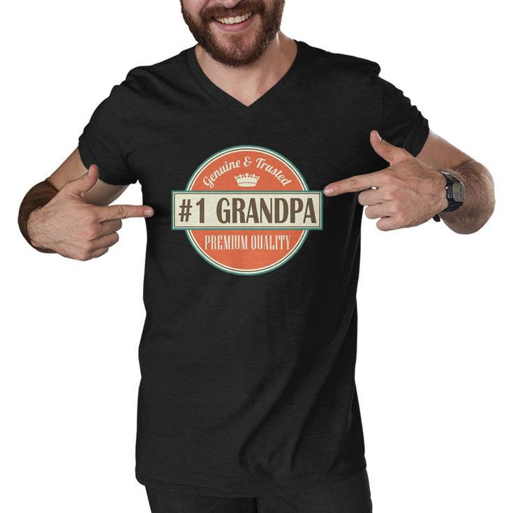 Mens Number 1 Grandpa 1 Grandfather Fathers Day Gift Men V-Neck Tshirt