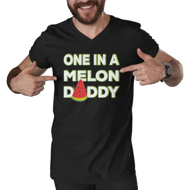 Mens One In A Melon Daddy Funny Watermelon Dad Fathers Day Gift Men V-Neck Tshirt