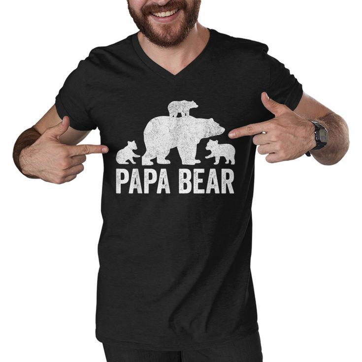 Mens Papa Bear Fathers Day Grandad  Fun 3 Cub Kid Grandpa  Men V-Neck Tshirt