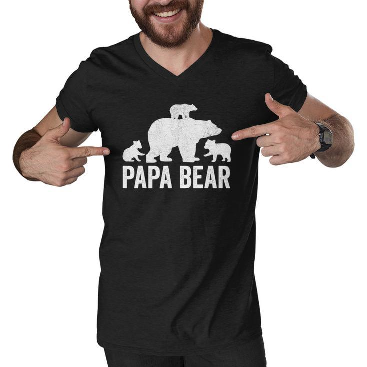 Mens Papa Bear Fathers Day Grandad S Fun 3 Cub Kid Grandpa Men V-Neck Tshirt