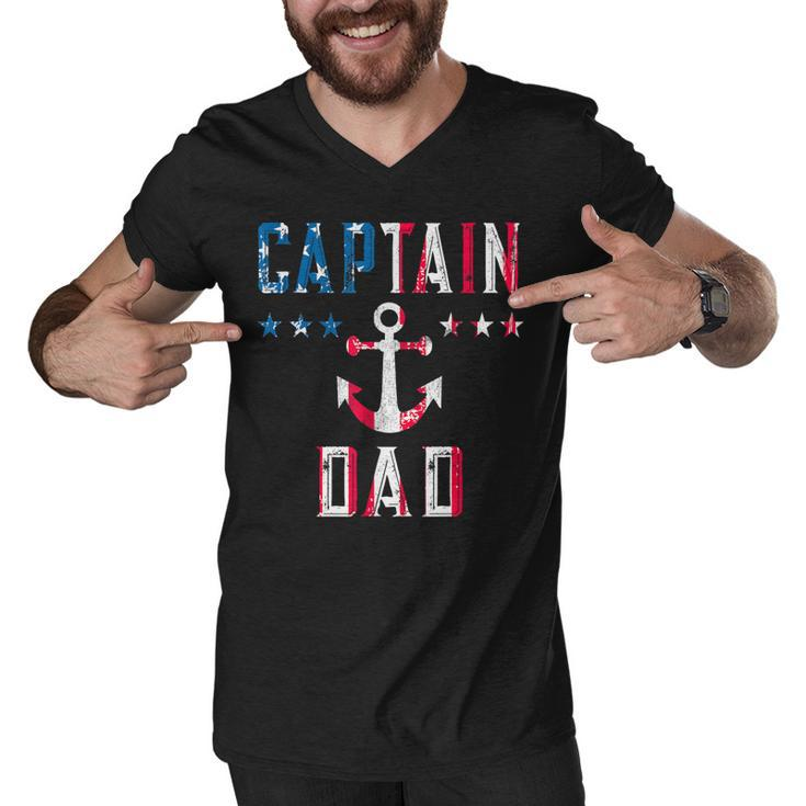 Mens Patriotic Captain Dad American Flag Boat Owner 4Th Of July  Men V-Neck Tshirt