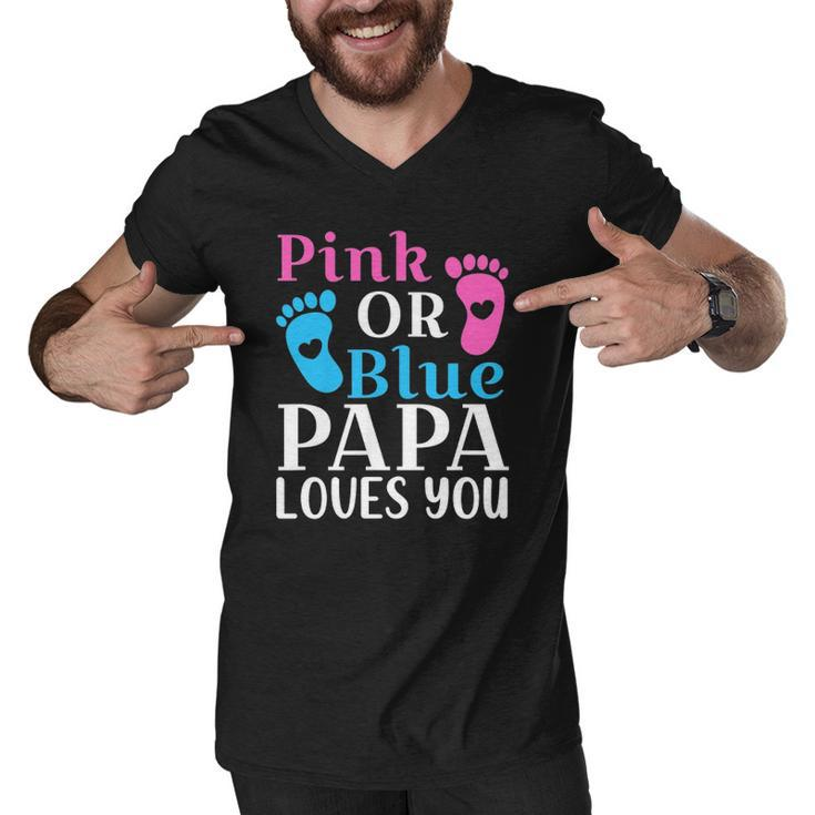 Mens Pink Or Blue Papa Loves You  Cute Gender Reveal Father Men V-Neck Tshirt