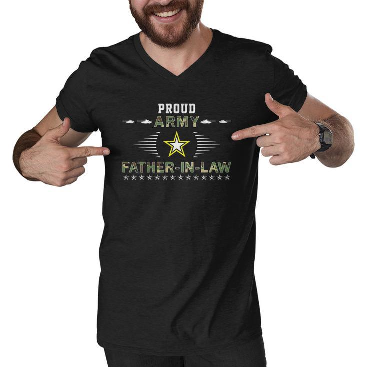 Mens Proud Army Father-In-Law Camouflage Graphics Army Men V-Neck Tshirt