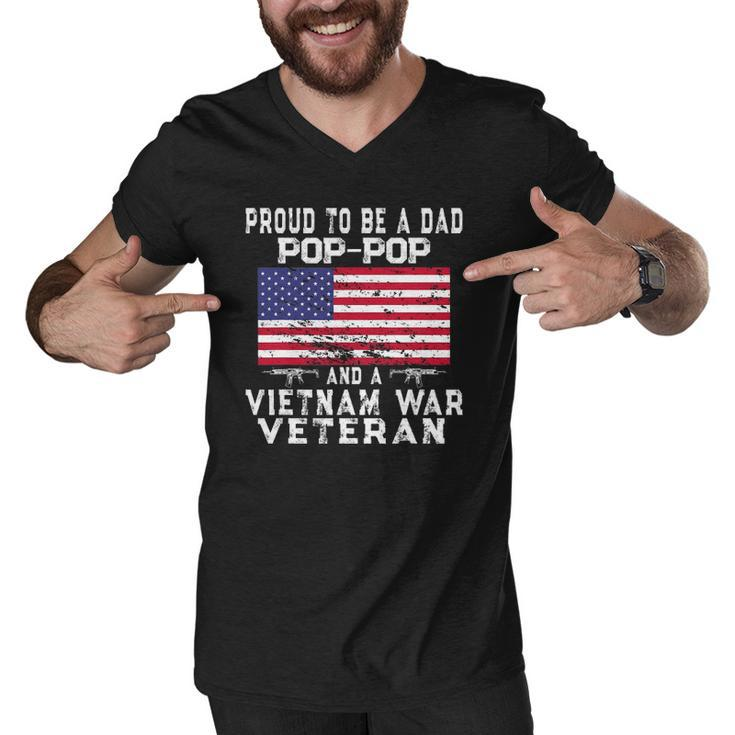 Mens Proud Dad Pop-Pop Vietnam War Veteran - Retro Us Flag Grandpa Men V-Neck Tshirt