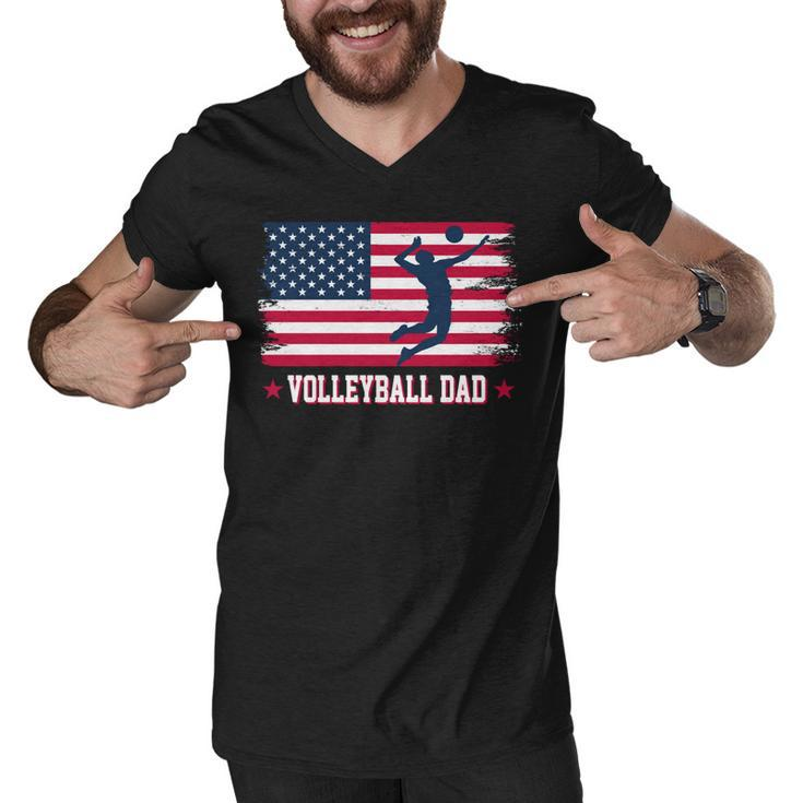 Mens Proud Volleyball Dad American Flag 4Th Of July Freedom   Men V-Neck Tshirt