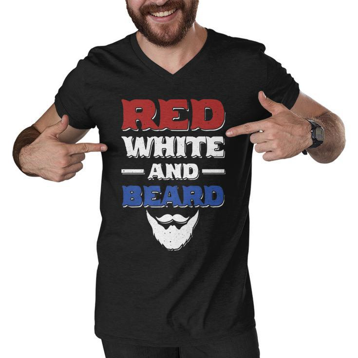 Mens Red White And Beard Funny 4Th Of July Bearded Dad Husband   Men V-Neck Tshirt
