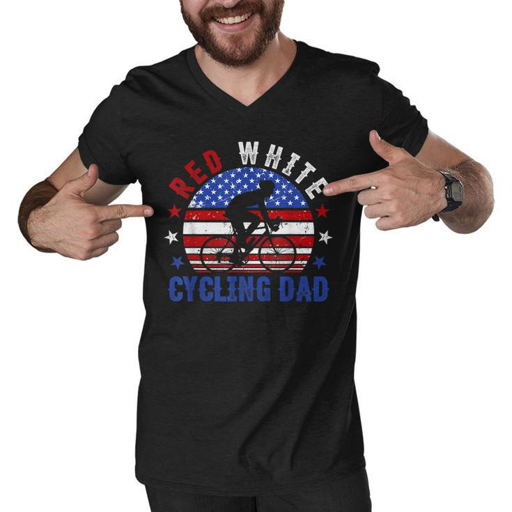 Mens Red White Cycling Dad  4Th Of July American Flag Gift Men V-Neck Tshirt