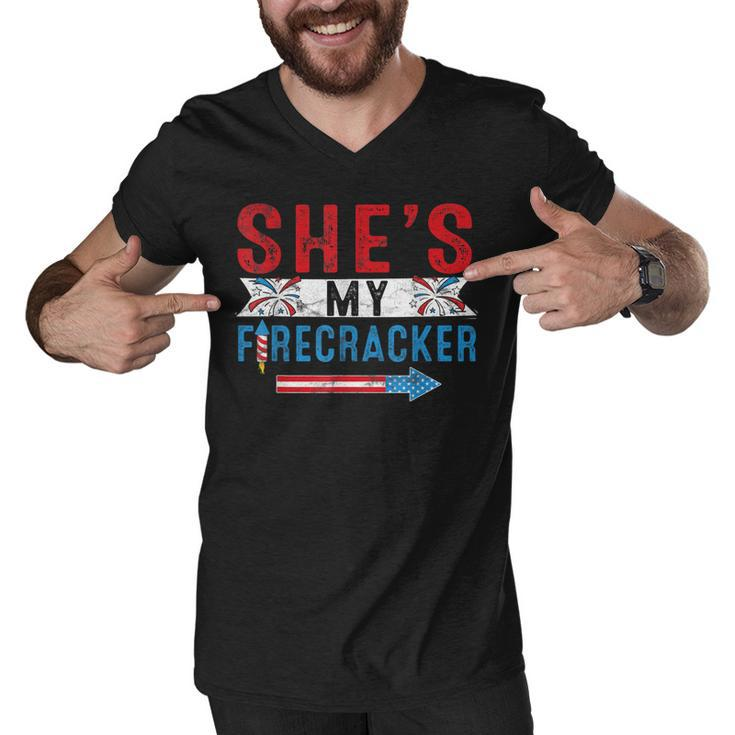 Mens Shes My Firecracker Funny 4Th July Matching Couples For Him  Men V-Neck Tshirt