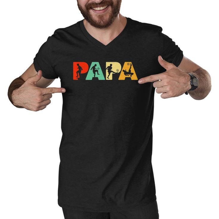 Mens Soccer Dad Retro Papa Soccer Fathers Gift Men V-Neck Tshirt