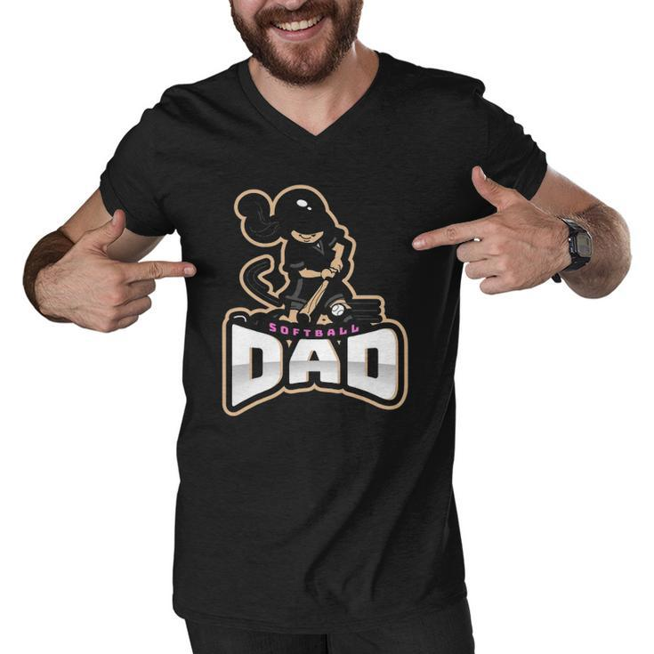 Mens Softball Dad  Fastpitch Fathers Day Men V-Neck Tshirt