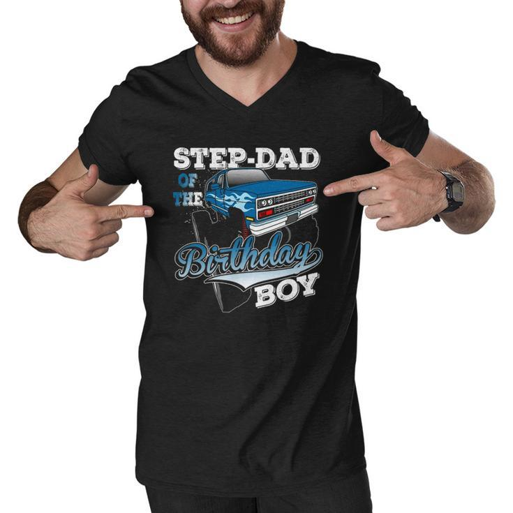 Mens Step-Dad Of The Birthday Boy Monster Truck Birthday Men V-Neck Tshirt