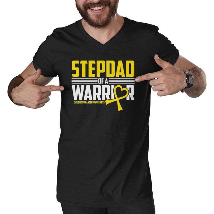 Mens Stepdad Childhood Cancer Awareness Survivor Ribbon Warrior Men V-Neck Tshirt