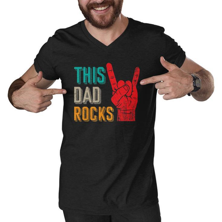Mens This Dad Rocks Desi For Cool Father Rock And Roll Music Men V-Neck Tshirt