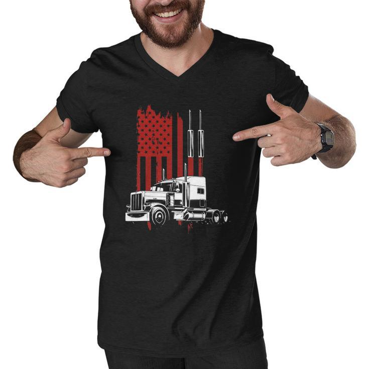 Mens Trucker American Flag Patriotic Truck Driver 4Th Of July Men V-Neck Tshirt