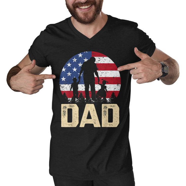 Mens Vintage American Flag 4Th Of July Patriotic Dad Gift  Men V-Neck Tshirt