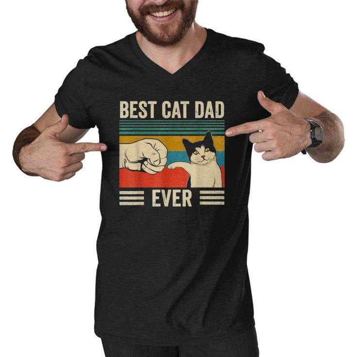 Mens Vintage Best Cat Dad Ever Bump Fit Classic Men V-Neck Tshirt