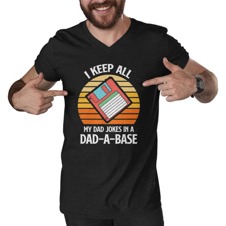 Mens Vintage Fathers Day I Keep All My Dad Jokes In A Dad A Base Men V-Neck Tshirt