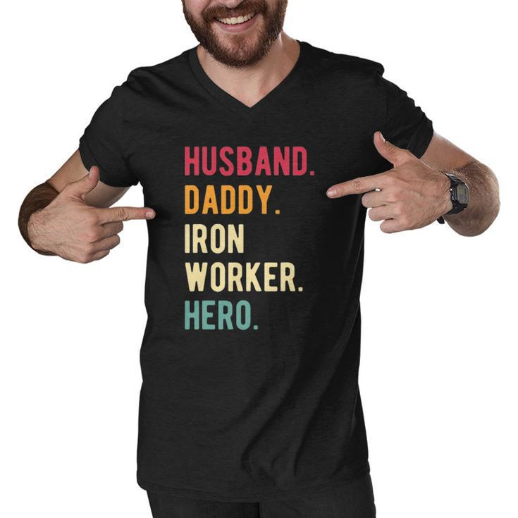 Mens Vintage Husband Daddy Iron Worker Hero Fathers Day Gift Men V-Neck Tshirt