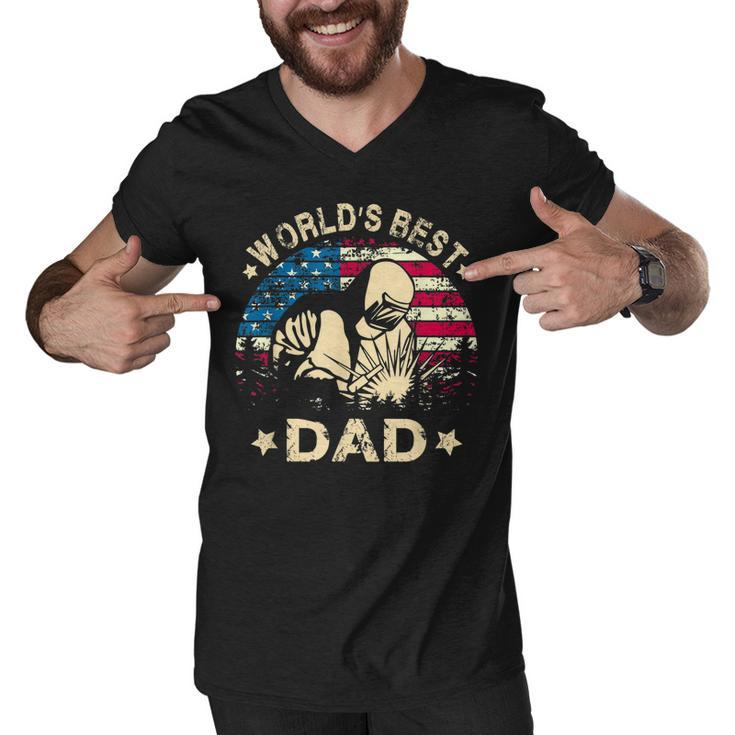 Mens Worlds Best Welder Dad T  4Th Of July American Flag Men V-Neck Tshirt