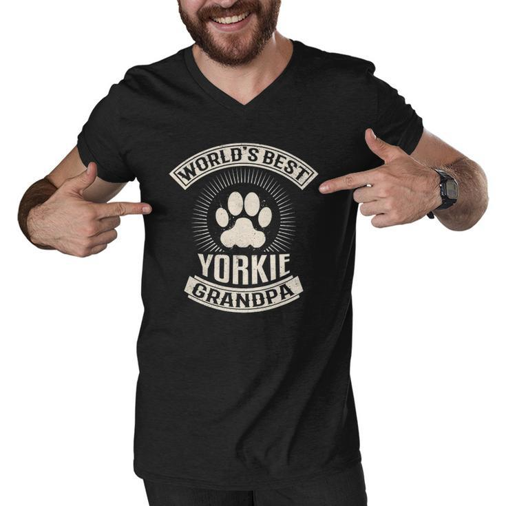 Mens Worlds Best Yorkie Grandpa Men V-Neck Tshirt