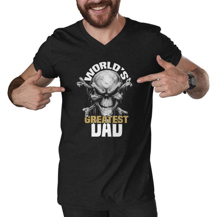 Mens Worlds Greatest Dad Skull Men V-Neck Tshirt