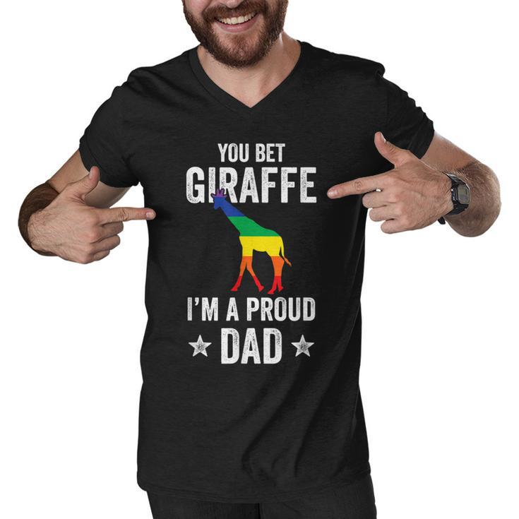 Mens You Bet Giraffe Im A Proud Dad Funny Lgbt Rainbow  Men V-Neck Tshirt