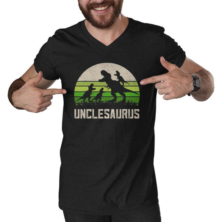 Mensrex Uncle Apparel Unclesaurus 3 Kids Dinosaur Men V-Neck Tshirt